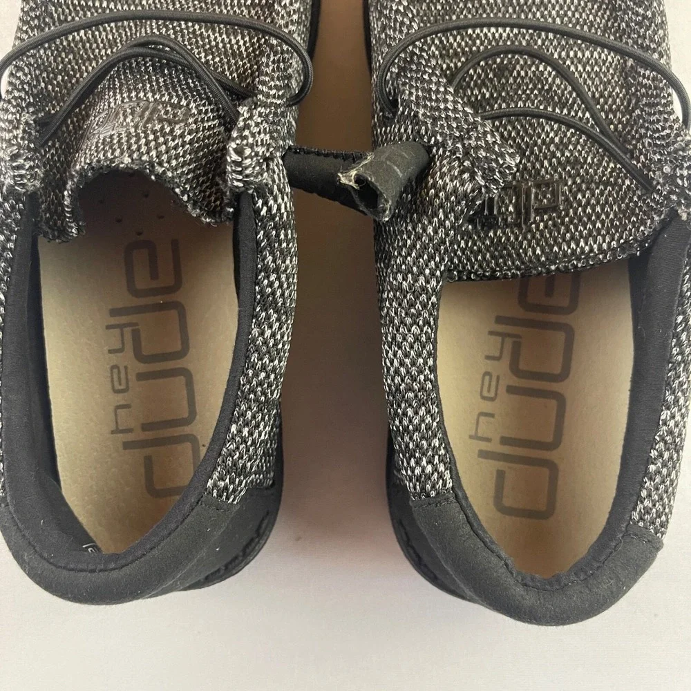 Hey Dude Wally Sox Womens 10 Mens 8 Black‎ Grey Loafer Comfort Slip On Shoes